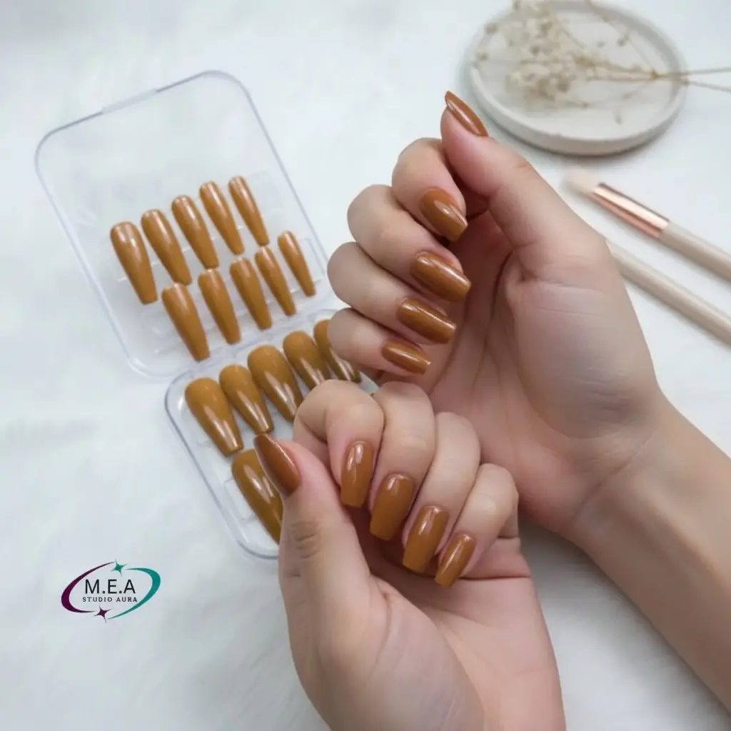 Faux ongles couleur caramel5
