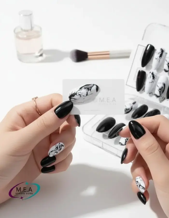 Faux ongles noir et blanc