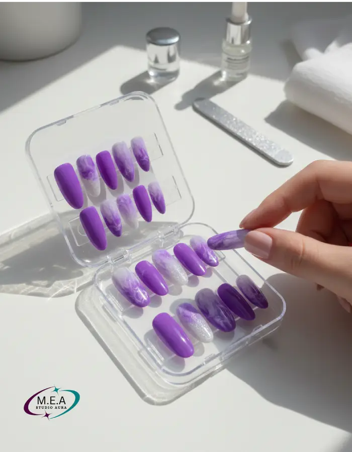 Press on nails violette.M.E.A Studio Aura