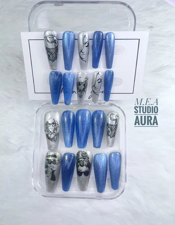 Press on nails bleu et grise (1)