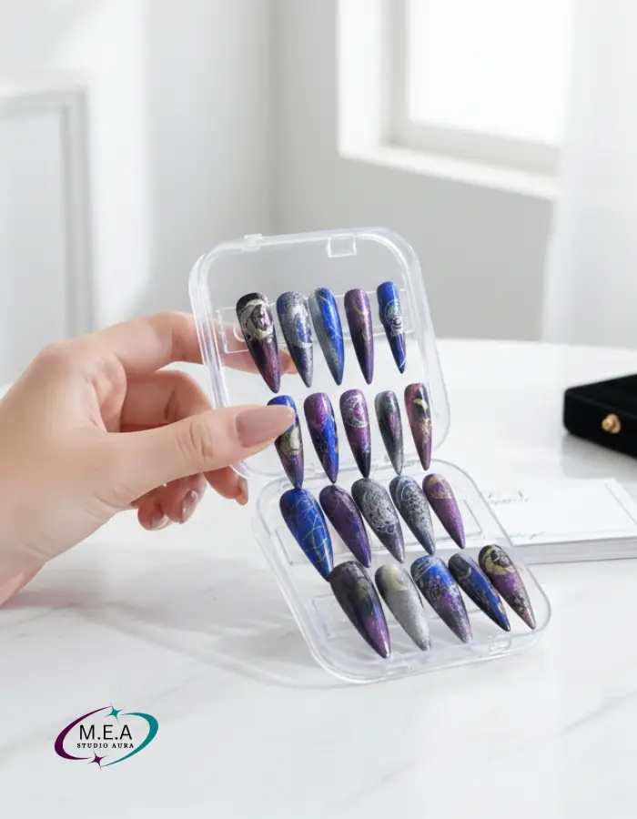 Press on nails. M.E.A Studio Aura. Press on nails de couleur rose (2) (1)