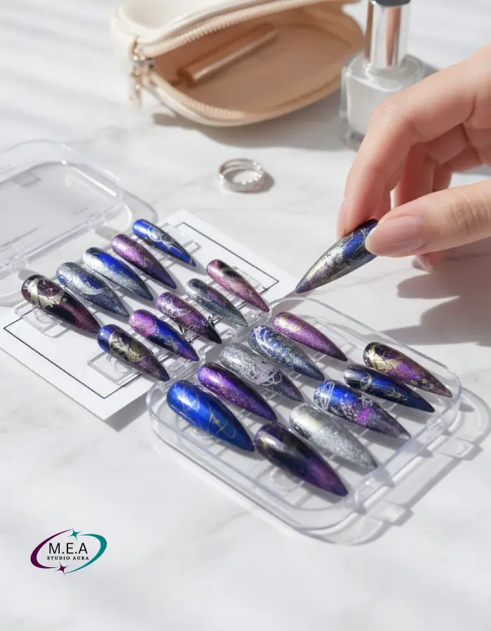 Press on nails. M.E.A Studio Aura. Press on nails de couleur rose (2) (2)