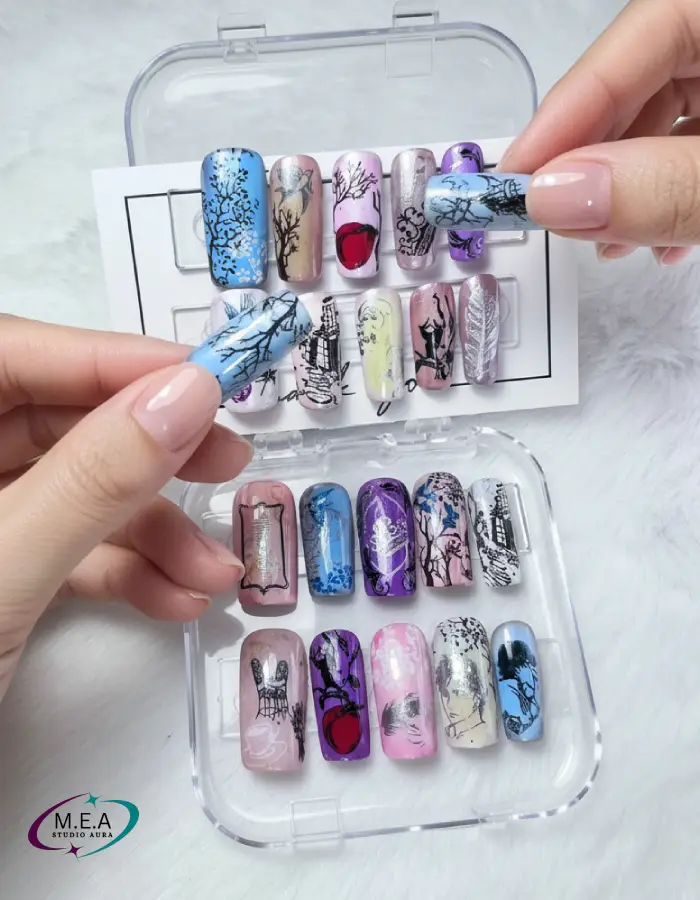 Press on nails. M.E.A Studio Aura. Press on nails de couleur rose (2)