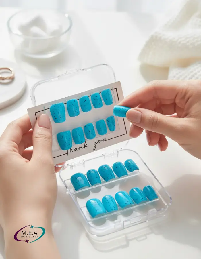 Press on nails de couleur bleu