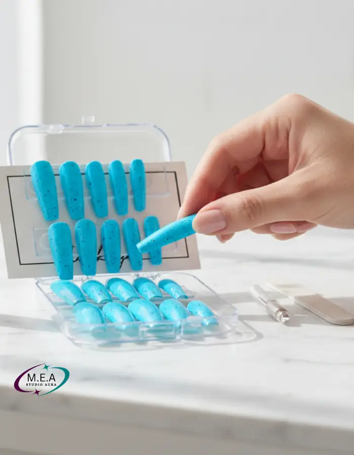 Press on nails.M.E.A Studio Aura. Faux ongles bleu (3)