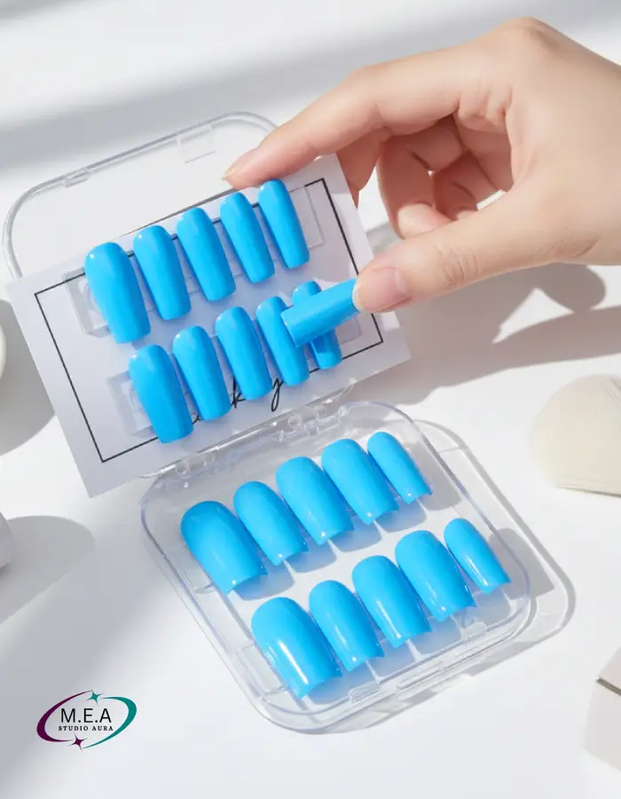 Press on nails.M.E.A Studio Aura. Faux ongles bleu (4)