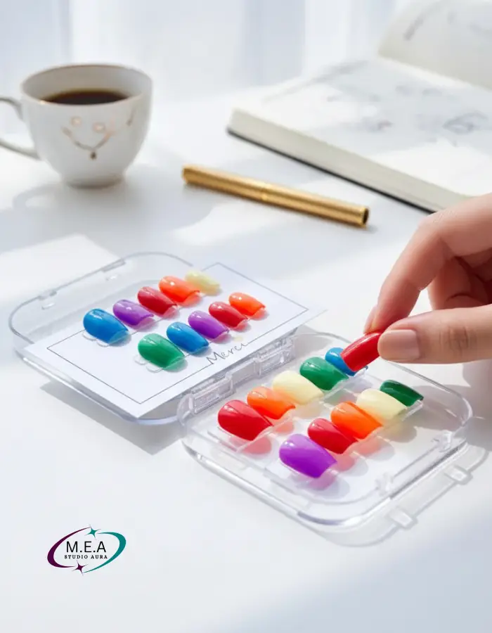 Pride rainbow. Press on nails.M.E.A Studio Aura (4)