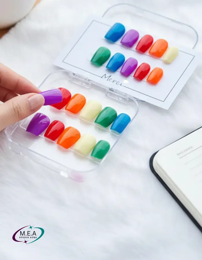 Pride rainbow. Press on nails.M.E.A Studio Aura (5)