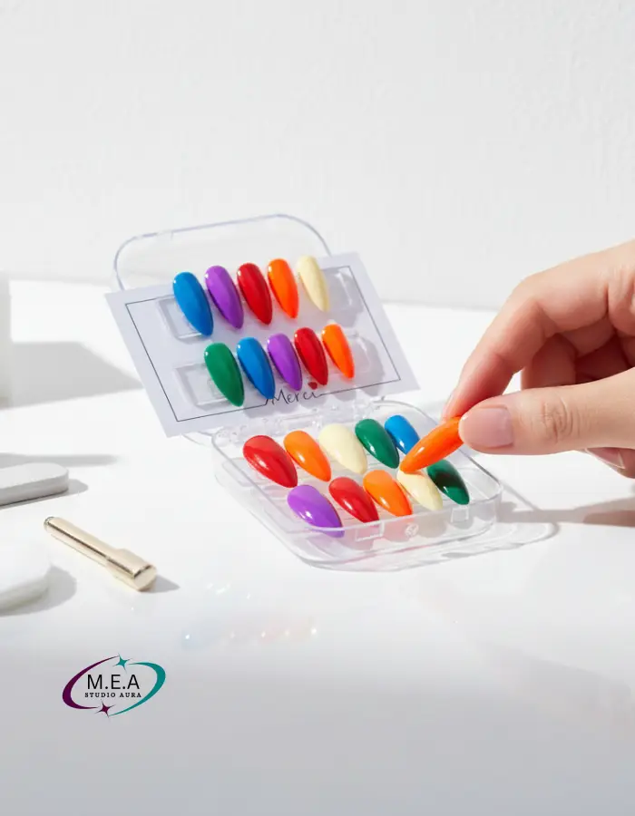 Pride rainbow. Press on nails.M.E.A Studio Aura (6)