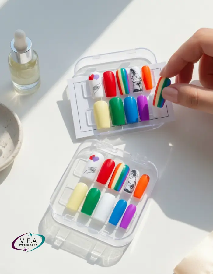 Pride rainbow. Press on nails.M.E.A Studio Aura